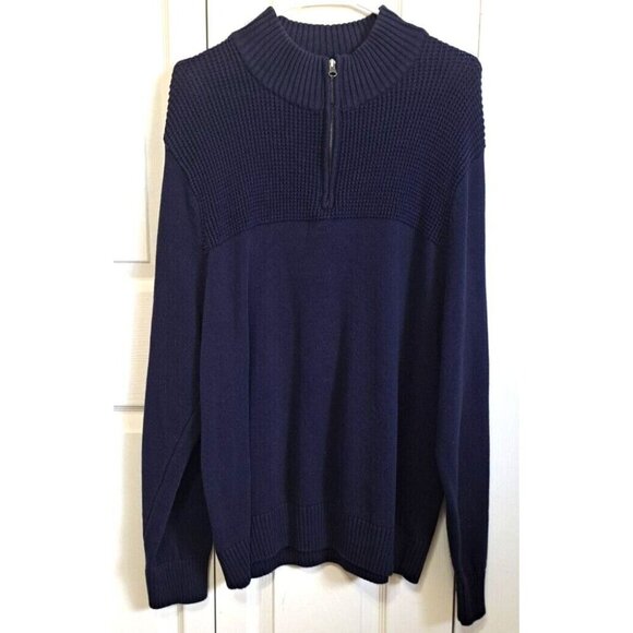 Dockers Men's Pullover 1/4 Zip 100% Cotton Long Sleeve Navy Sweater - Picture 1 of 8